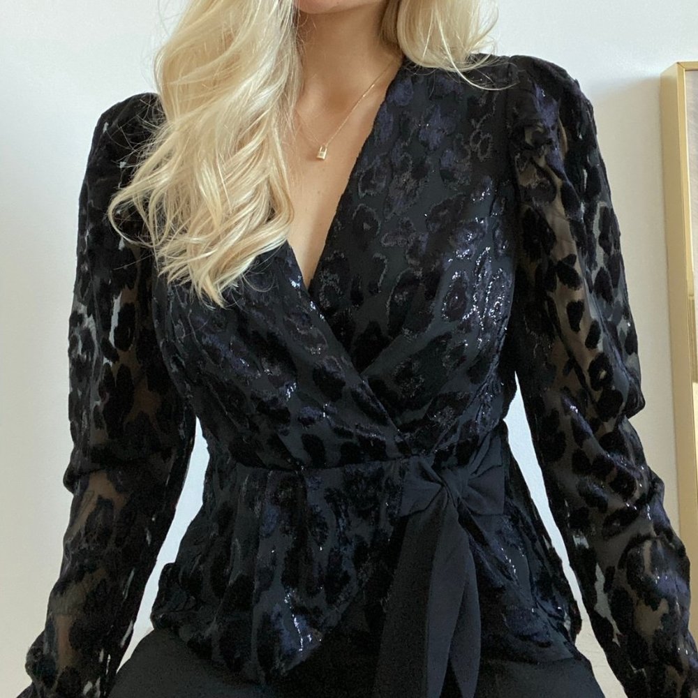Express black shirt top with pattern and bow detail